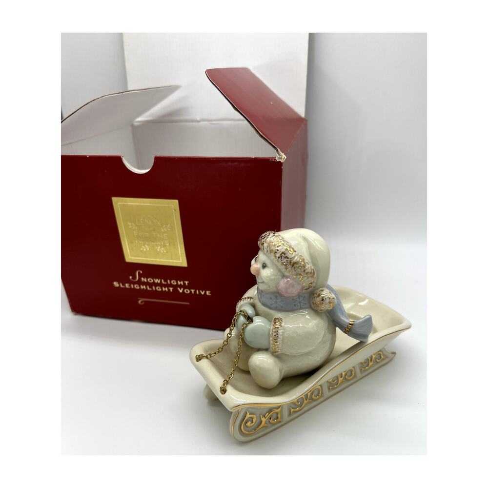 Lenox Christmas Snowlight Sleighlight Votive Snowman On Sled Candle Holder